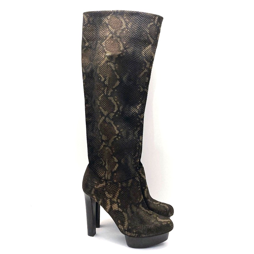 Pelle Moda Snake Leather Platform Boots Womens 8.5 M Over The Knee